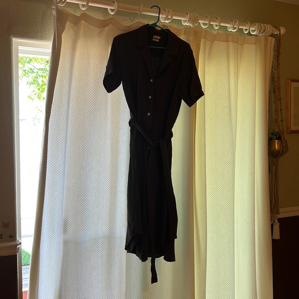Organic cotton button down midi dress, slate gray, size M.